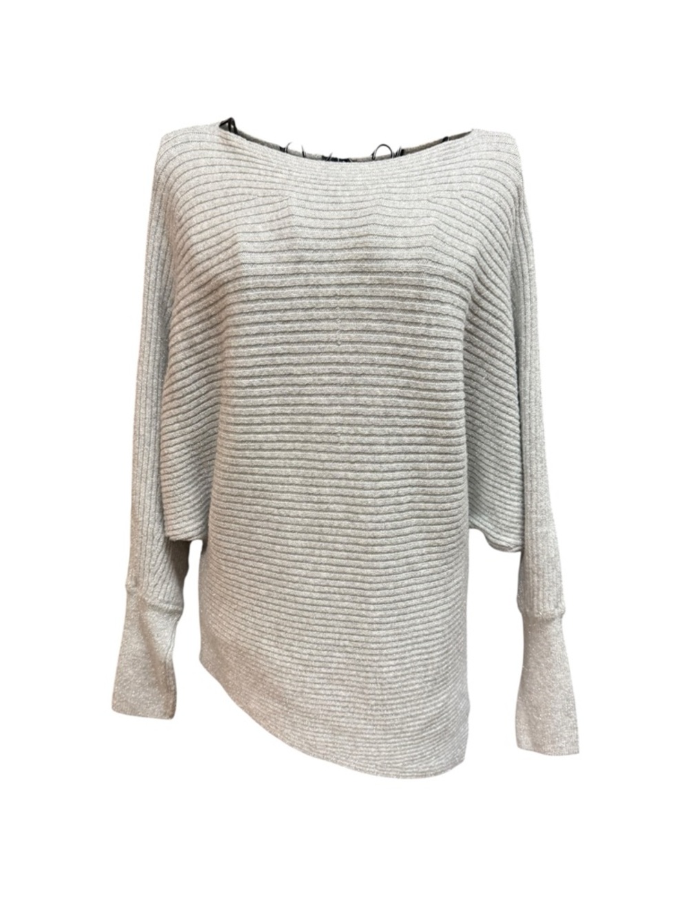 Express Light Gray Metallic Ribbed Boatneck Dolman Sleeve Sweater